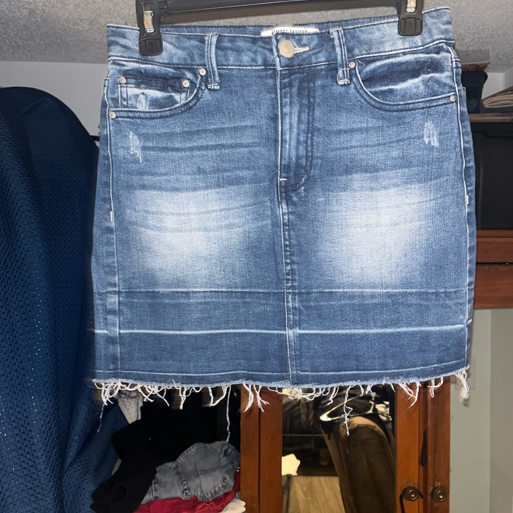 Almost Famous Distressed Blue Denim Mini Skirt